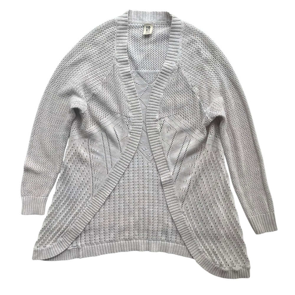 Roxy Womens Sz L Cream Long Sleeve Crochet Knit Open Sweater Cardigan ARJSW03185